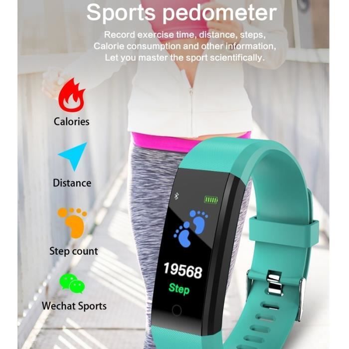 Bracelet Connecté - ID115 Plus - Smartwatch - Cardiofréquencemètre - Tensiomètre - Podomètre