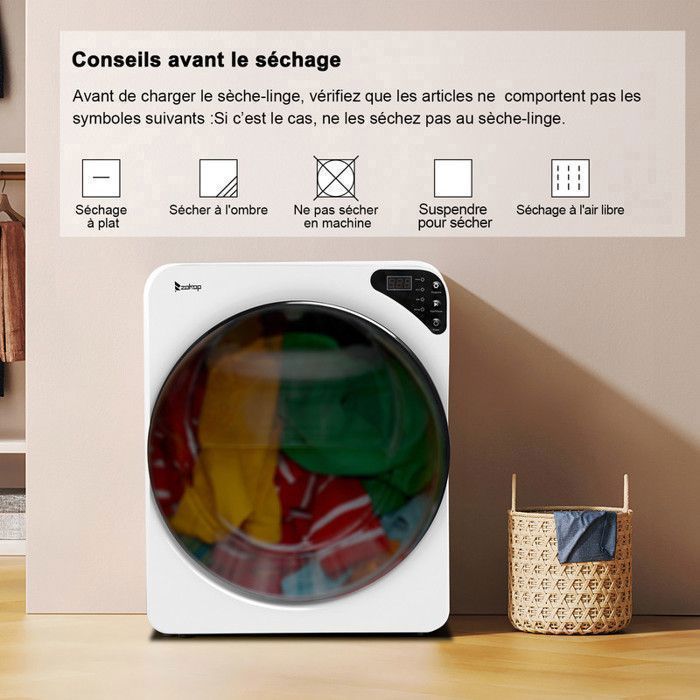 Sèche linge - 1000 W - 3 Kg -  minuterie - 49 x 43 x 61 cm - blanc