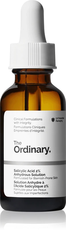 „The Ordinary“ 2 % bevandenės salicilo rūgšties tirpalo veido serumas suvienodina odos atspalvį.