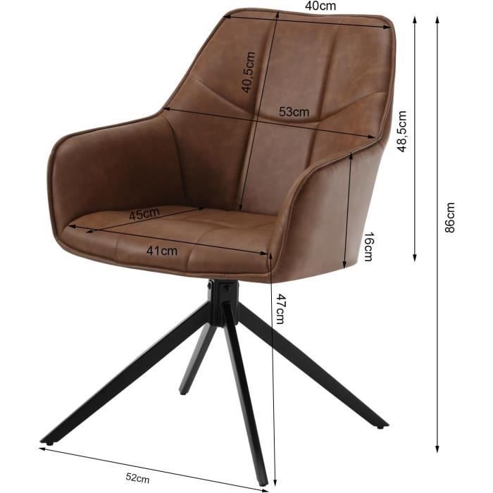 WOLTU Chaise de Salle à Manger Pivotantes, Fauteuils Rembourrés en Similicuir Vintage, Pieds en Métal, Marron Clair W0ATT0180-1