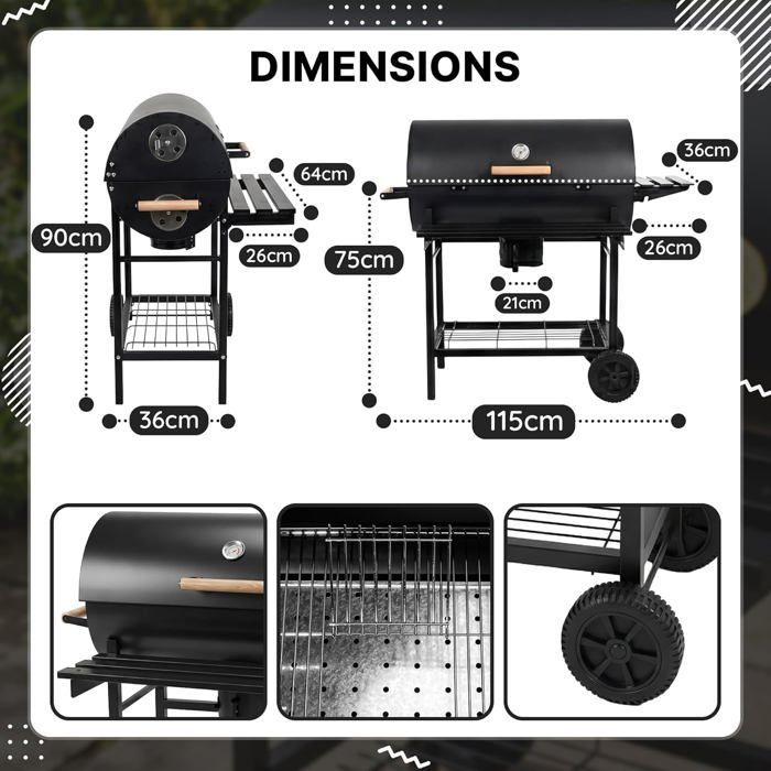 Barbacoa de carbón Five-Star Grill & Chill - Barbacoa de jardín, parrilla de carbón grande cromada de 71 × 35 cm, GC0002