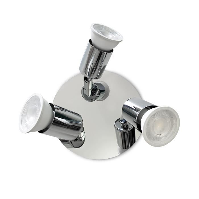 LED 3 spots orientables, plafonnier salle de bain, chrome, GU10 Cuisine moderne plafonnier applique murale (ampoule non incluse)