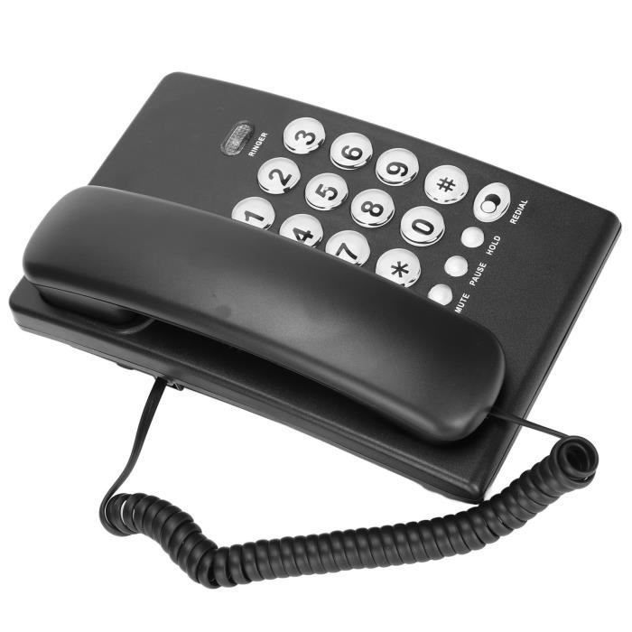 Teléfono de escritorio con cable Vvikizy KX-T504, teléfono de oficina multifuncional sencillo con teclado grande, negro.