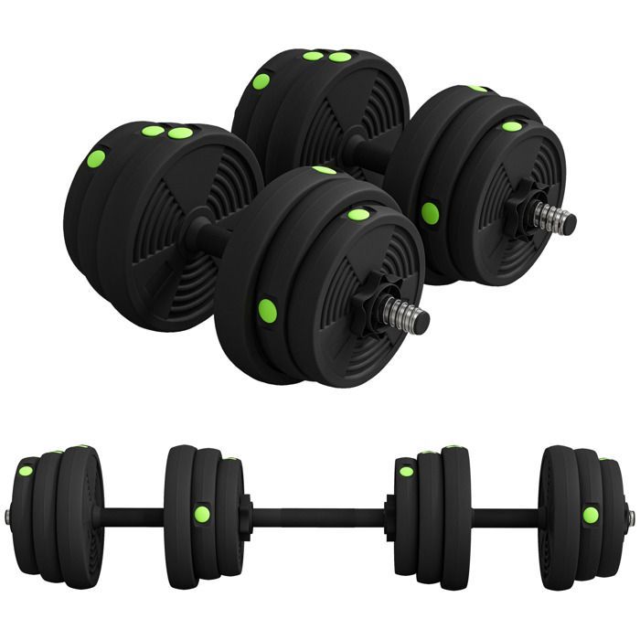 Manubri regolabili 2 in 1 - SPORTNOW - con impugnature antiscivolo - 25 kg - bilancieri inclusi - allenamento muscolare