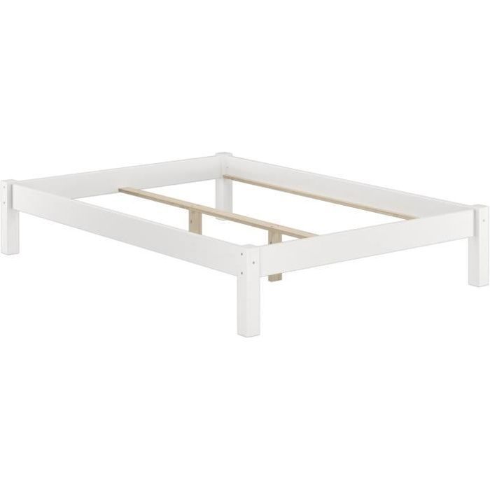 Struttura letto futon in pino massello bianco 140x200 cm, design moderno, senza testiera né rete a doghe, 60.35-14WoR