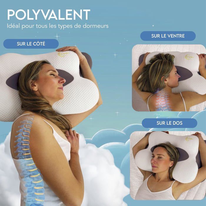MORPHEALUX Gris - Almohada cervical ergonómica - Ortopédica - Espuma viscoelástica - Premium - Todas las posiciones