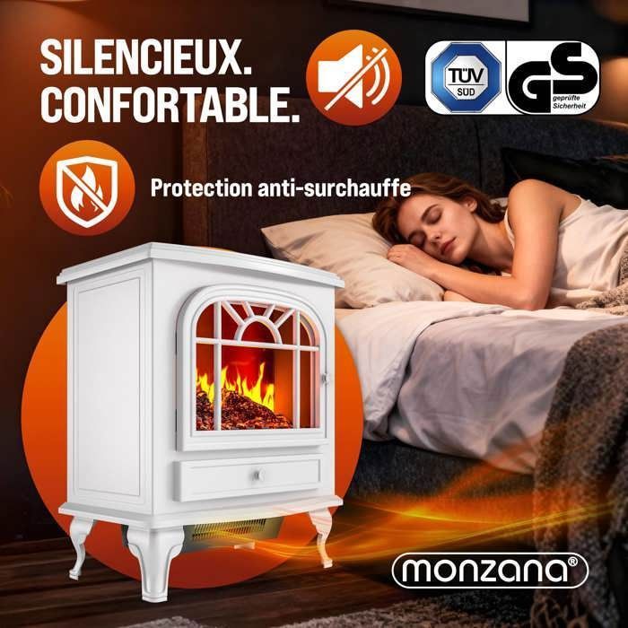 DEUBA® Cheminée électrique Effet Flamme 2000 W 2 Niveaux électrique soufflerie radiateur Chauffant LED cheminée décoration Blanc