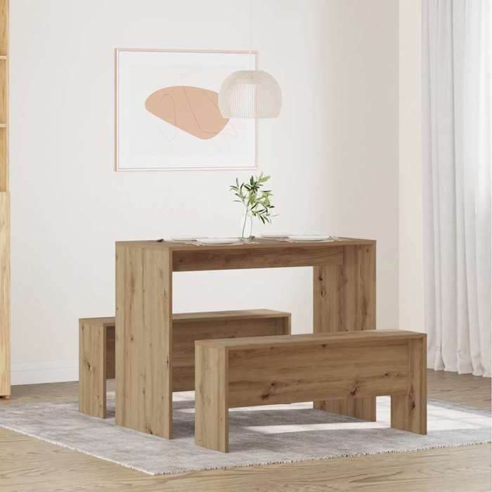 947751& Juego de mesa y banco de comedor de 3 piezas - Madera - Aglomerado - Mesa y sillas de cocina