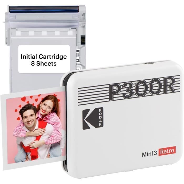 Tragbarer Fotodrucker – KODAK – Mini 3 Retro – 4PASS – Bluetooth – 7,6 x 7,6 cm – Weiß