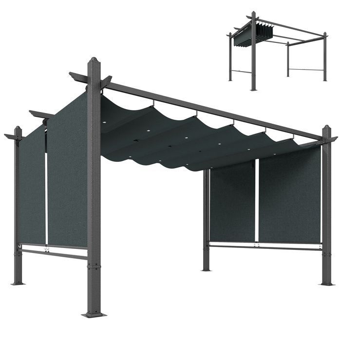 Garden pergola - Outsunny - automatic blinds, retractable sliding blind and UV50+ protection - aluminum - 3x4m - anthracite grey