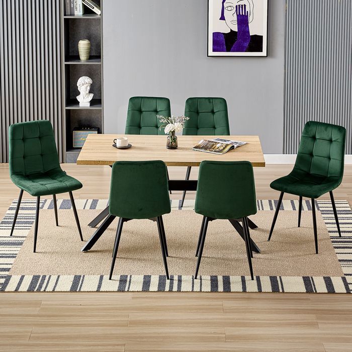 WAFTING Lot de 4 Chaises de Salle à Manger, Chaise de Cuisine en Velours et Pieds en Métal - Vert Foncé