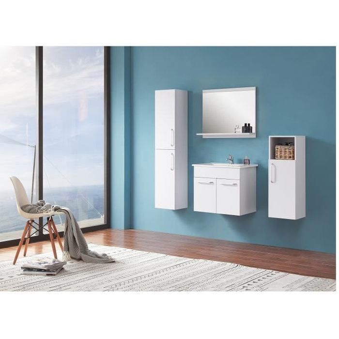 Set da bagno con lavabo singolo da 60 cm, 5 pezzi, 2 ante, colore: bianco