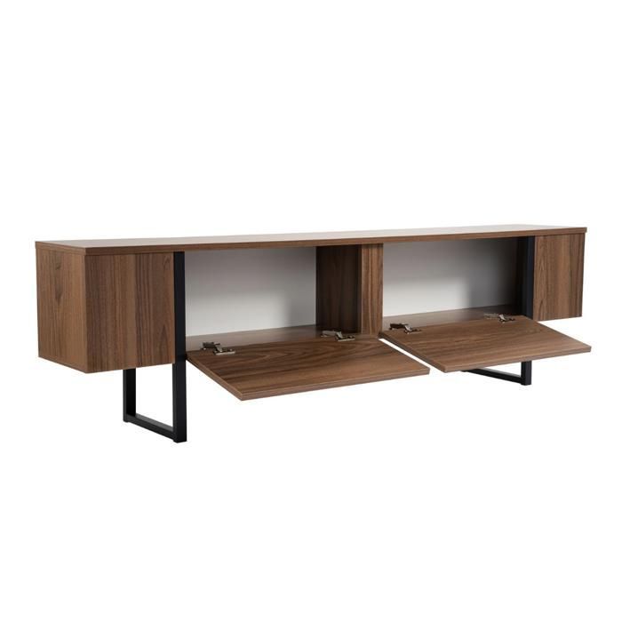 CALICOSY - Mueble para TV con 2 puertas abatibles, 180 cm de ancho - SERENITY - Nogal/Negro