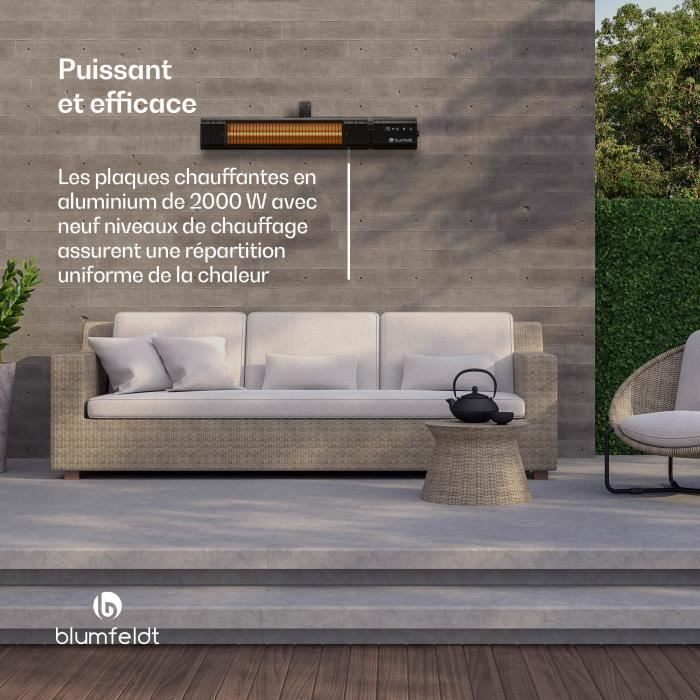 Radiador exterior - BLUMFELDT - Gold Bar Slim - 2000W - WiFi - IP65 - Pantalla táctil