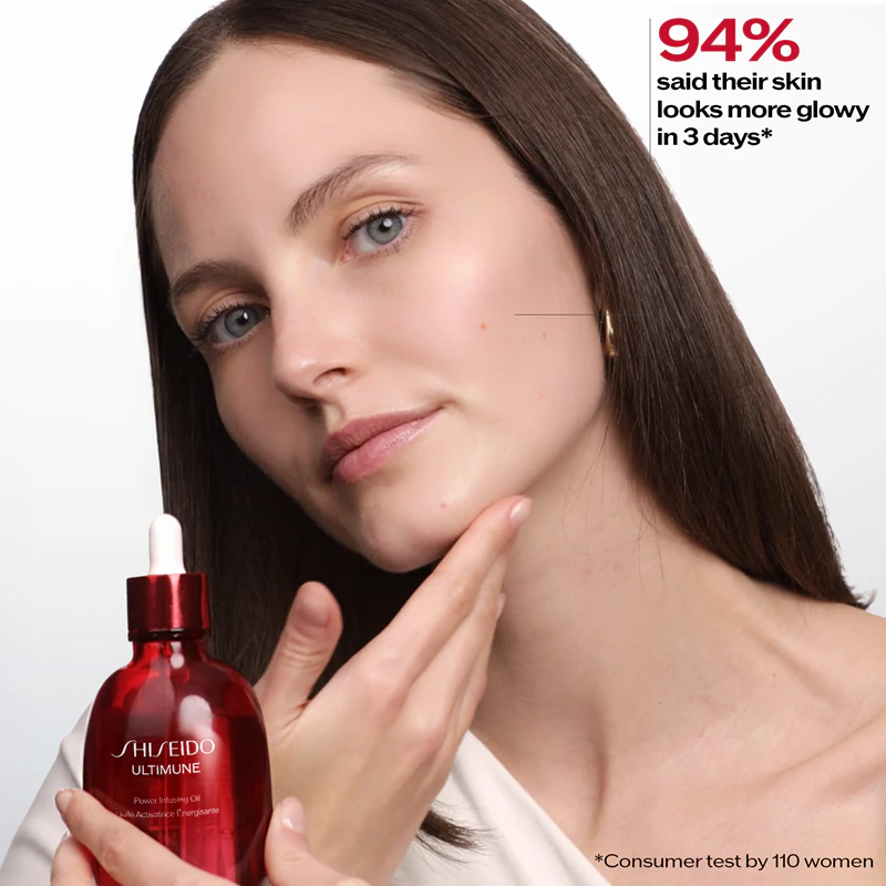 Óleo hidratante Shiseido Ultimune Power Infusing Oil para rosto, corpo e cabelo.