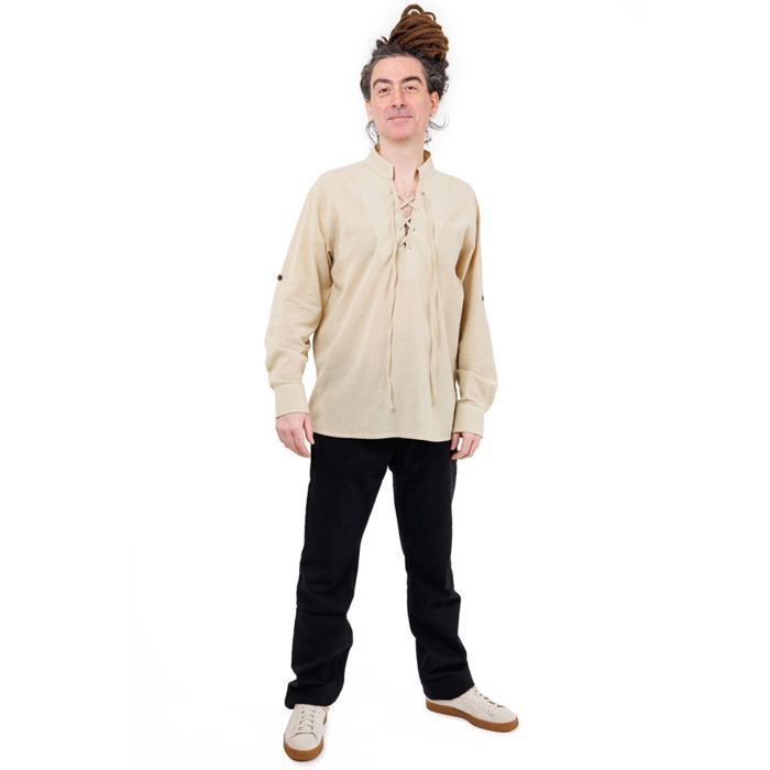 Camisa medieval com gola mandarim e cadarços, Avalon