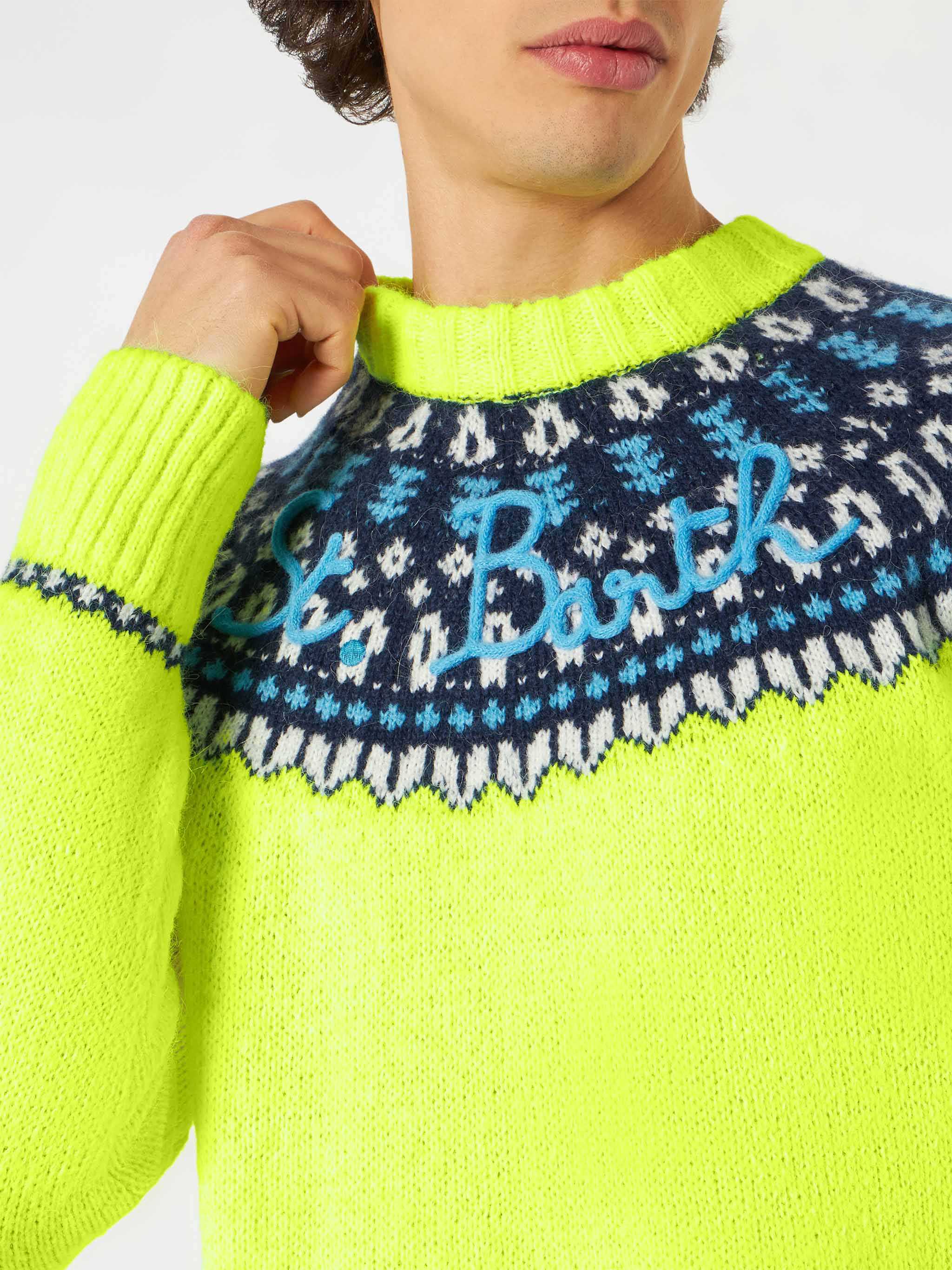 Pull pour homme en maille brossée avec jacquard islandais