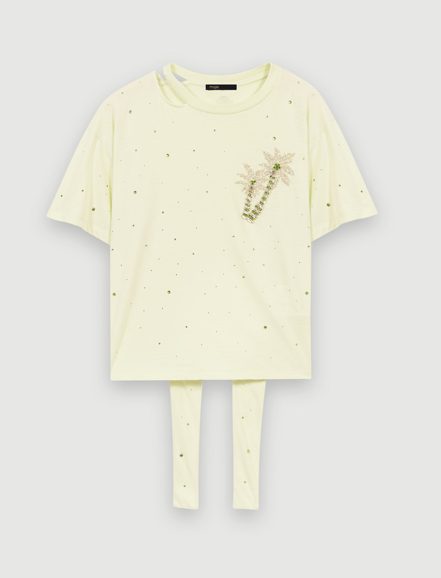 Tricou cu cristale și palmieri - Vert acid