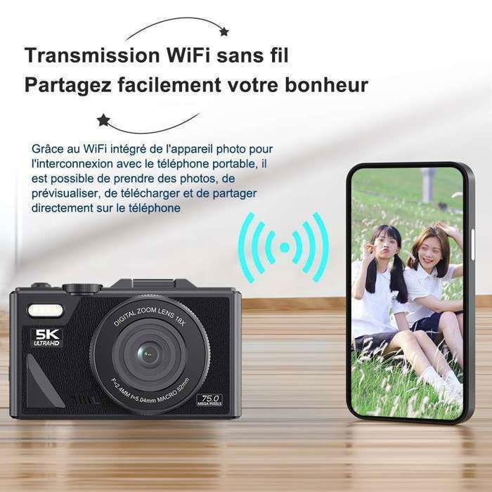 Appareil Photo Numérique 5K 75MP - Écran HD 3