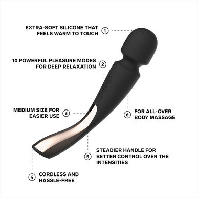 Lelo Massajador Smart Wand 2 keskikokoinen musta 1 kpl 1 kpl