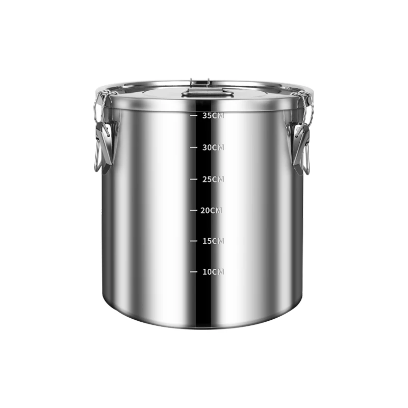 Bocal hermétique en acier inoxydable 20L/35L/50L, grand récipient avec couvercle et clip de fermeture robuste, utilisé pour le stockage des aliments en fût.
