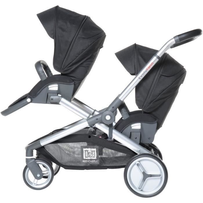 RED CASTLE Evolutwin Double Stroller - From birth - Up to 15kg - Adjustable backrest - Black