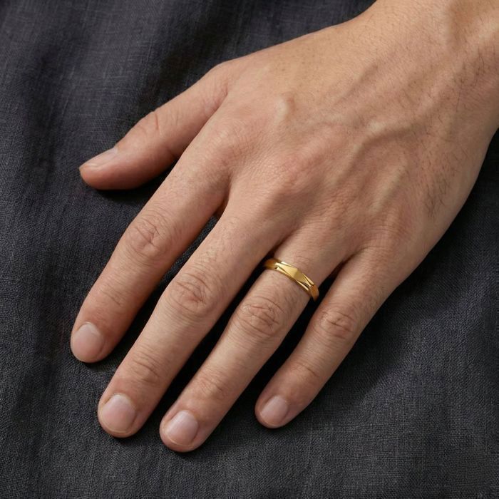 Alliance - Bague - Géométrique - Facettée – Plaqué Or Jaune 750/1000 - Homme/Femme - 62 au 66