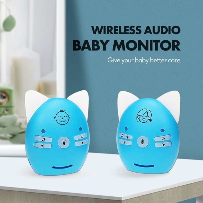 Moniteur bébé audio sans fil 900MHz, interphone bidirectionnel, longue portée 300m, veilleuse, musique, portable, Blanc