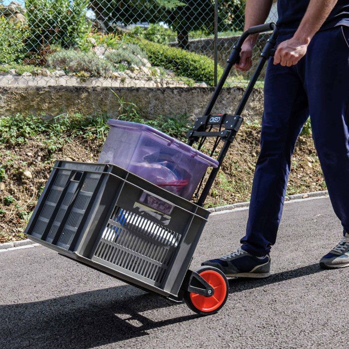 Carretilla plegable de 150 kg - Tubo de acero - Ruedas antipinchazos - Diseño compacto - Altura 115 cm - Plataforma de aluminio antideslizante de 35 x 29 cm