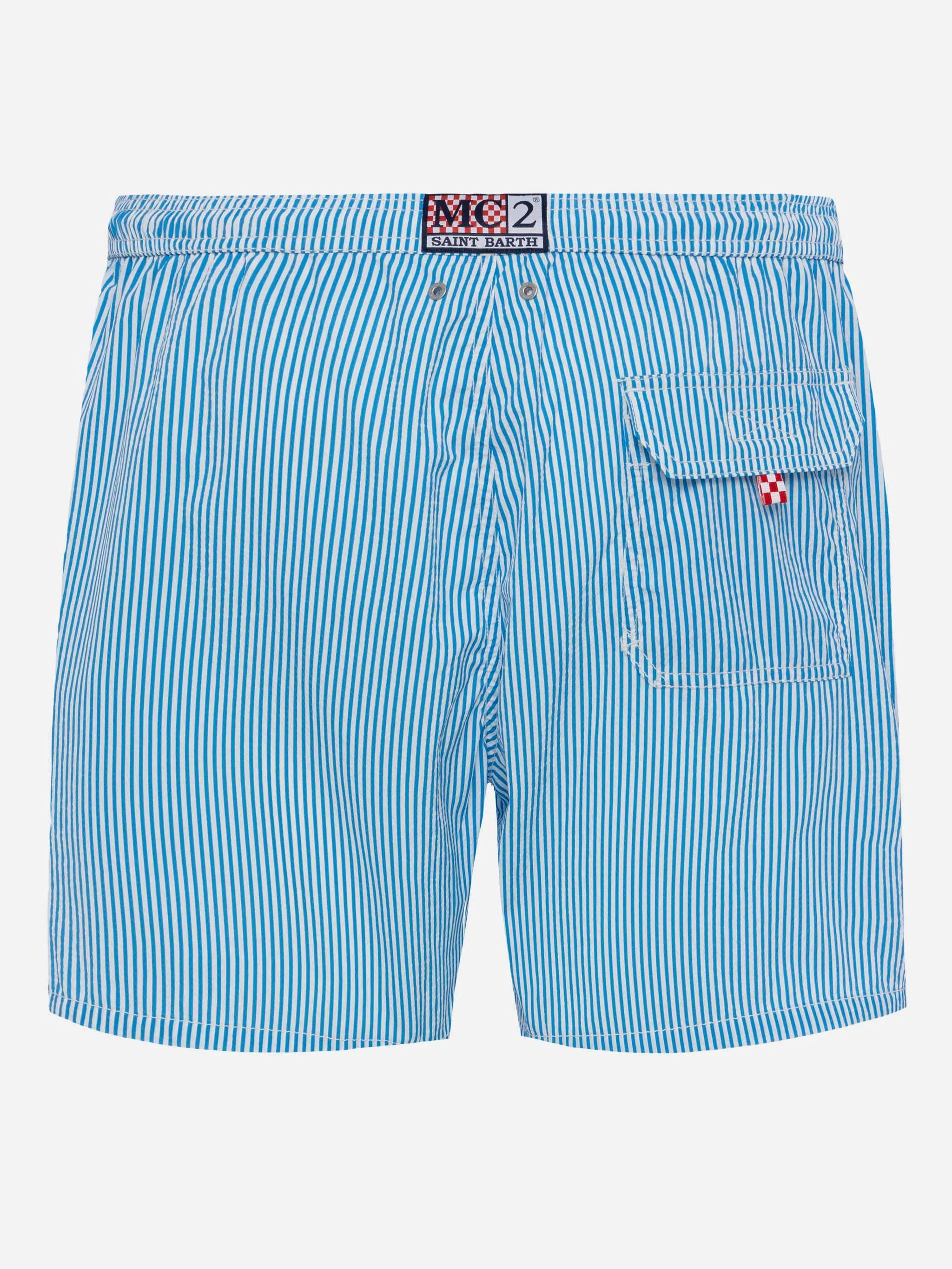Costume classico leggero Patmos in seersucker a righe bluette