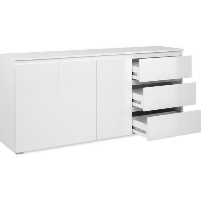 Aparador Capetown - Acabado blanco brillante - Tablero de partículas - 3 puertas - 3 estantes - 3 cajones - 179 x 80,5 x 40 cm