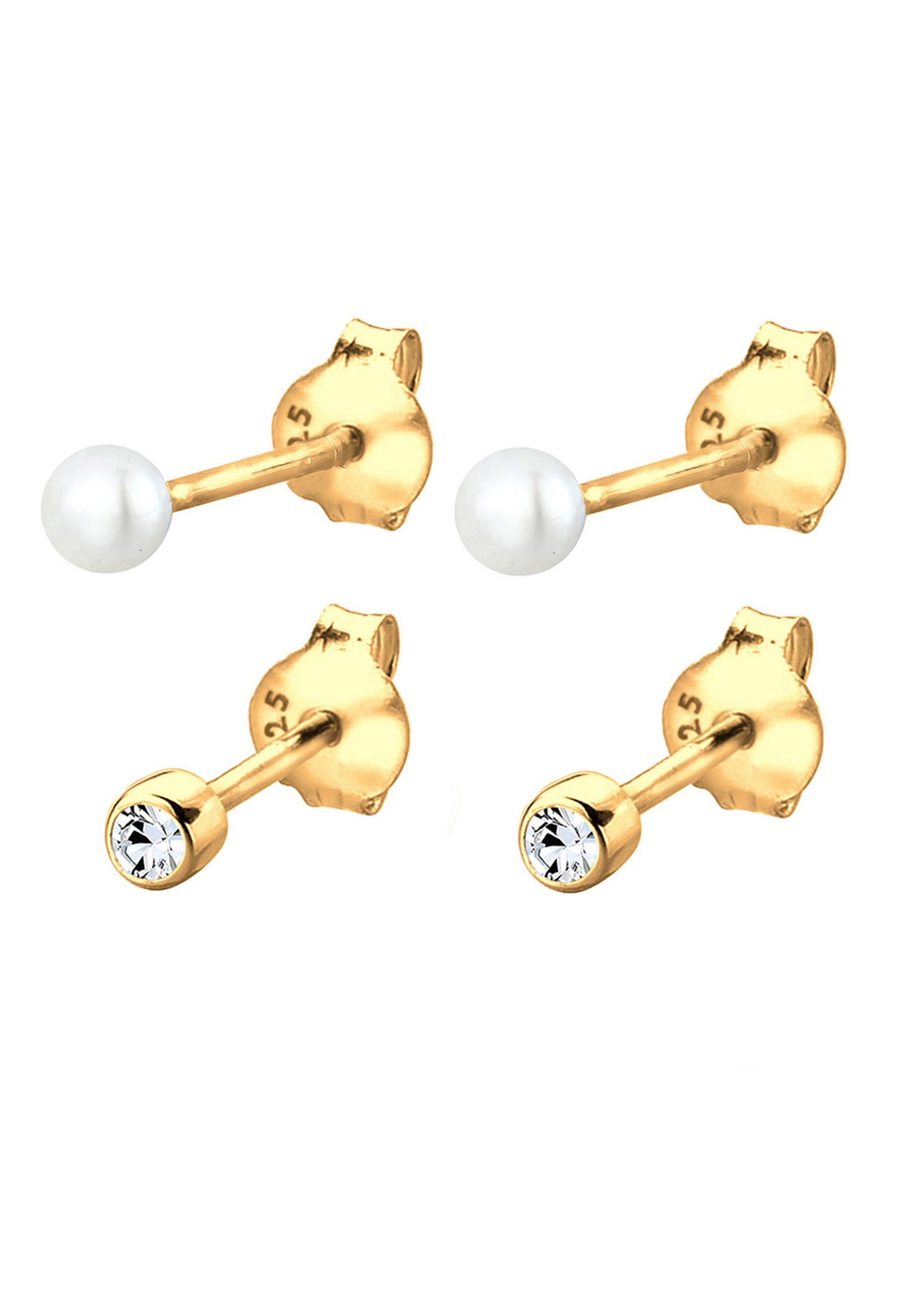 Elli Femmes Clous d'oreilles Set Basique avec Perle de Culture d'Eau Douce et Cristal en Argent Sterling 925