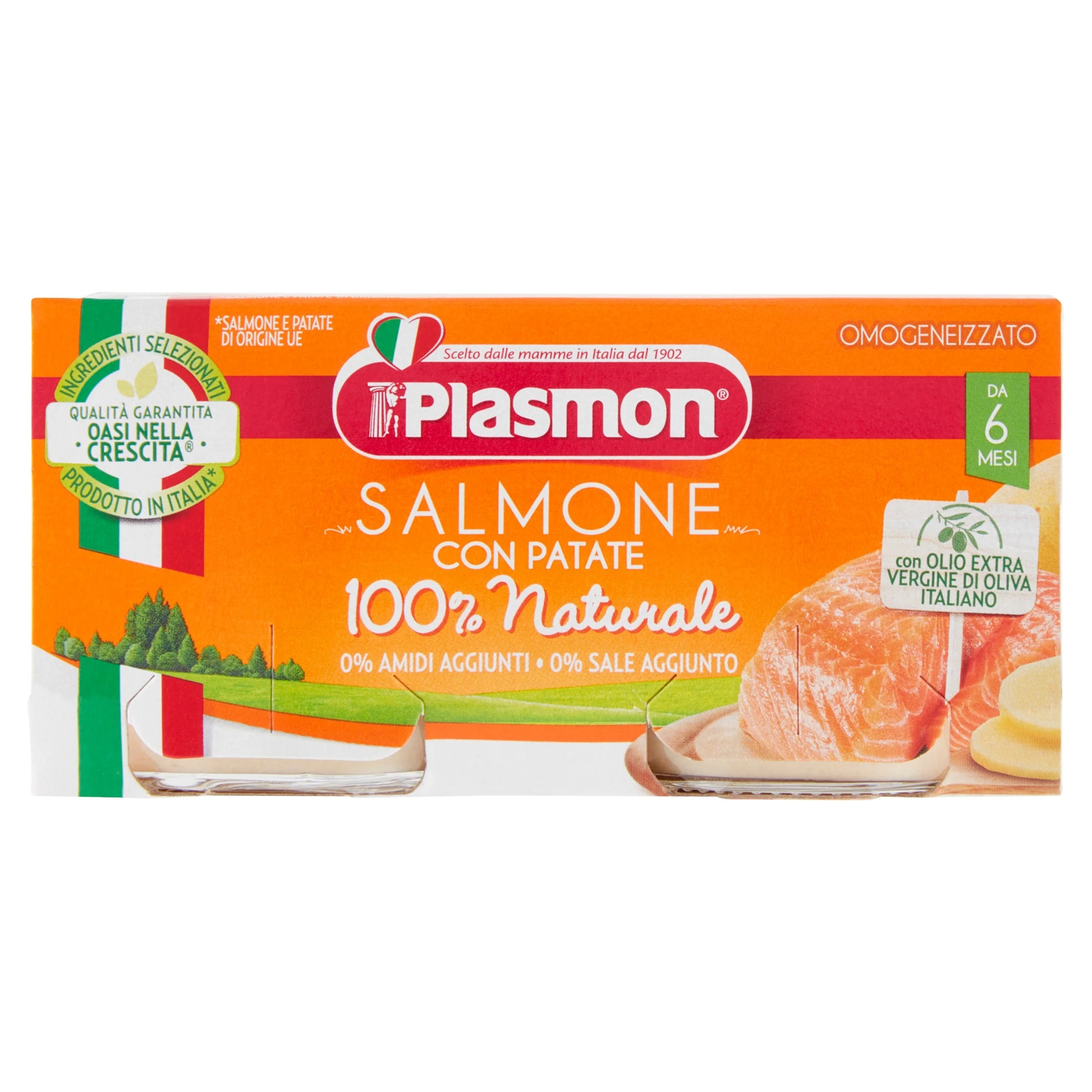 PLASMON Saumon et légumes homogénéisés Plasmon, 2 pots de 80 g, aliment pour bébé