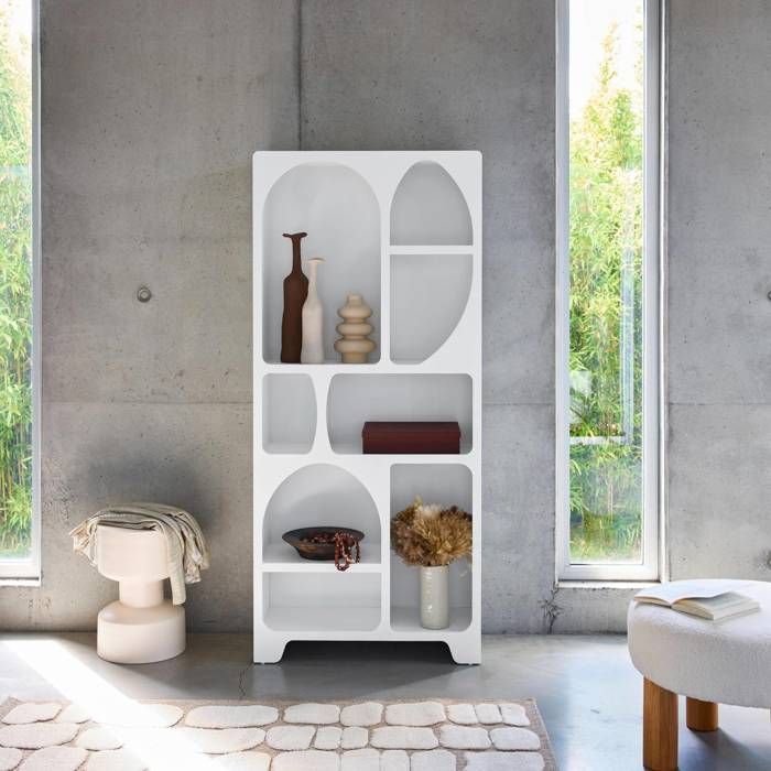 Etagère bibliothèque organique effet bois 8 compartiments THESSA