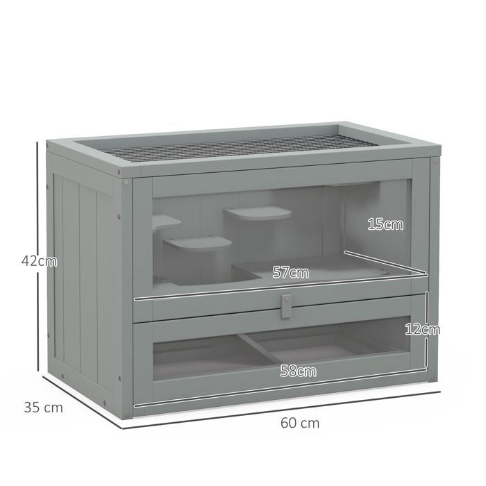 Cage pour hamsters - PawHut - multi-équipements rampe plateformes toit ouvrant grillagé porte - pour souris petits rongeurs - gris