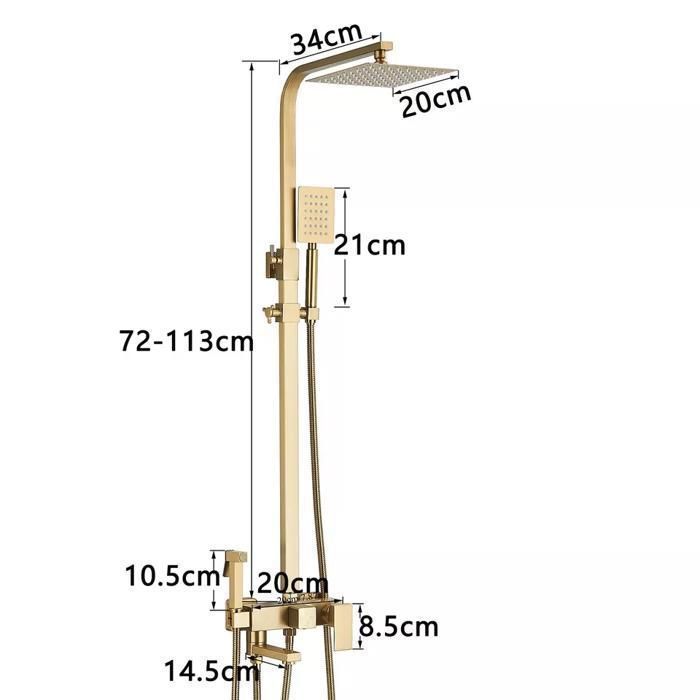 Brushed Gold Shower Column, Shower System, Shower Set, Solid Wall-Mounted Shower Kit, Adjustable Height 750-1100mm