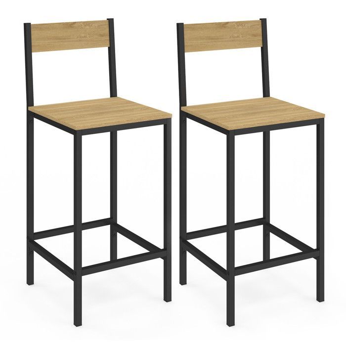 IDMARKET Lot de 2 tabourets de bar DETROIT avec dossier chaise de cuisine design industriel
