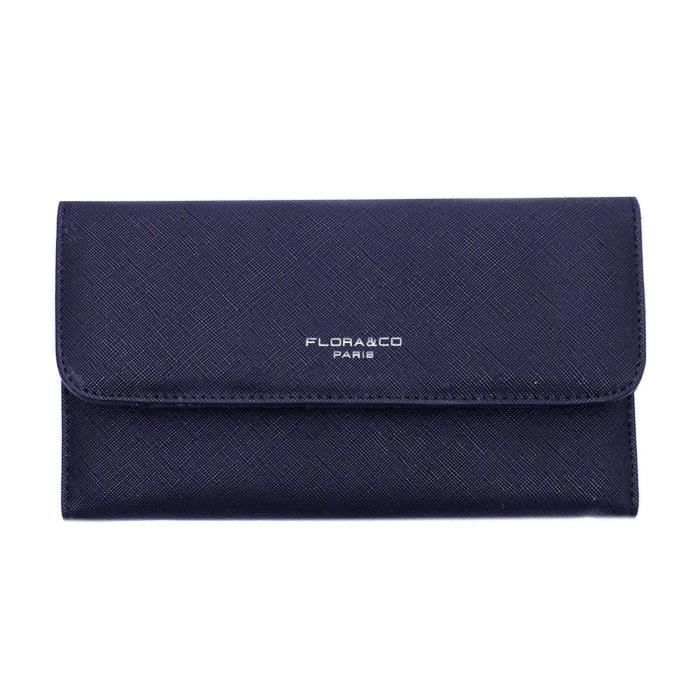 Porte-chéquier portefeuille tout en un à rabat femme Flora Co Paris - Bleu marine