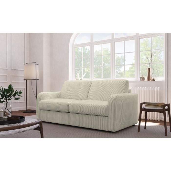Express convertible sofa - 3-seater - TOM - Beige corduroy - 185 x 100 x 87 cm