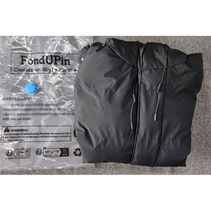 Chaqueta acolchada para hombre con capucha, abrigo de invierno cálido, chaqueta informal de largo medio con mangas largas, color liso con bolsillos – Negro