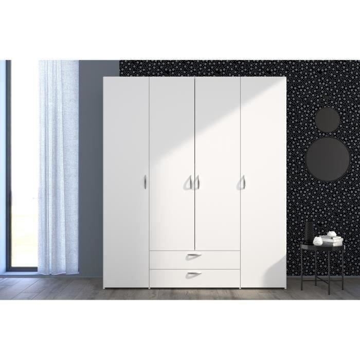Armario VARIA - Acabado blanco - 4 puertas batientes + 2 cajones - Ancho 160 x Alto 185 x Profundidad 51 cm - PARISOT