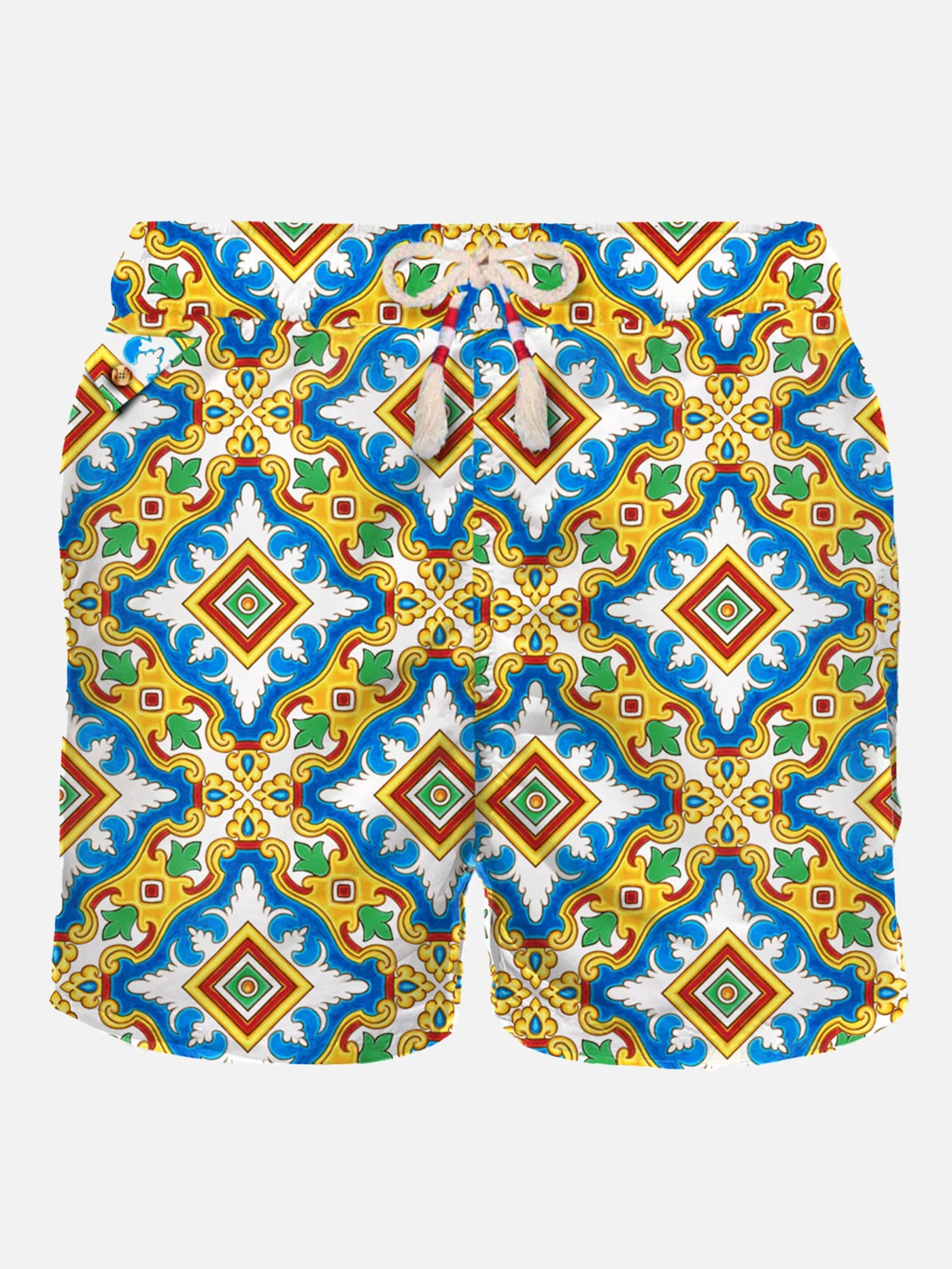 Herenzwempak van lichtgewicht stof met majolica-print.