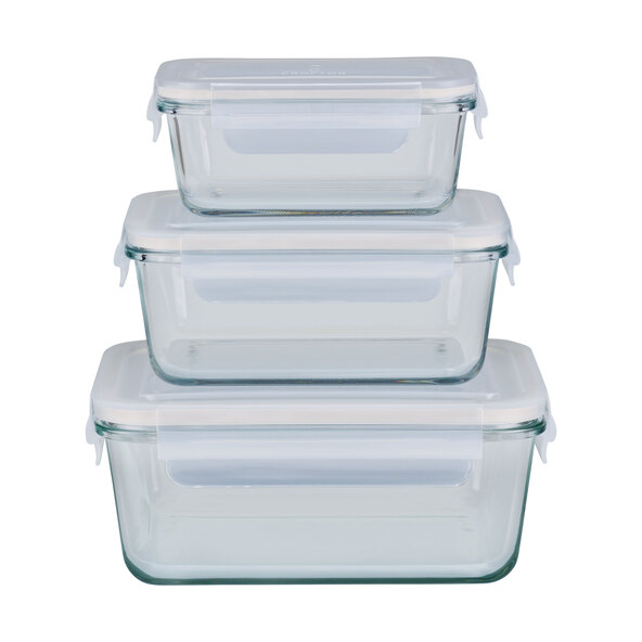 Sett med oppbevaringsbeholdere i glass, gjennomsiktig