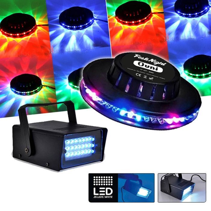 COMPLETE SOUND SYSTEM PACKAGE Disco 480W IBIZA SOUND DJ300 Amplifier - Mixer - Speakers - Microphone, UFO LED Strobe Light Effect