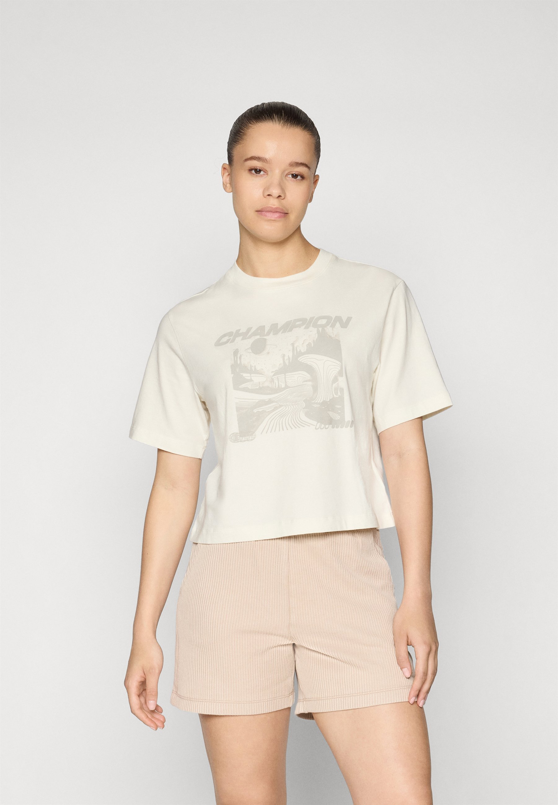 Champion CREWNECK - T-shirt met print - gebroken wit