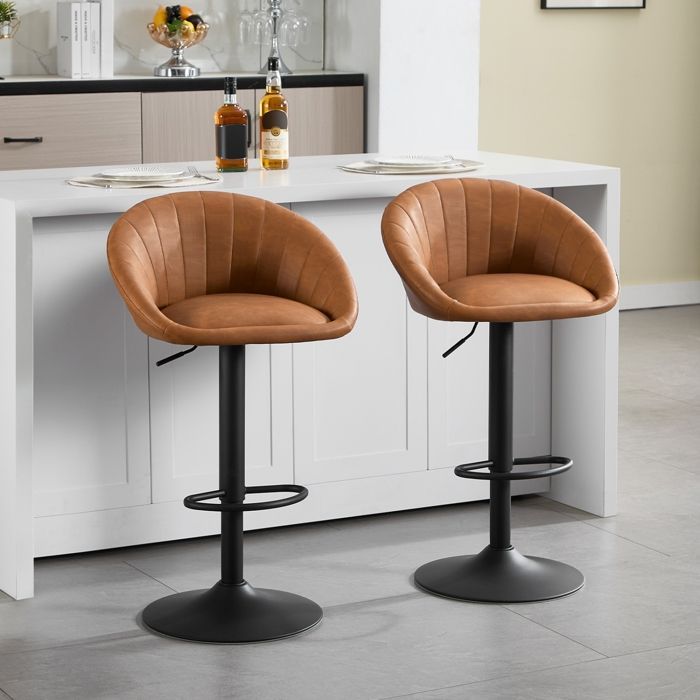 Tabouret Bar WOLTU - Tabouret Cuisine Pivotante - Similicuir Vintage - Hauteur réglable - Marron W0ATT0872-1