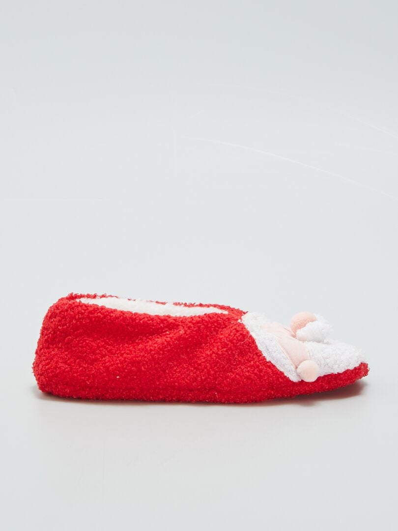 Pantuflas forradas con diseño navideño - ROJO