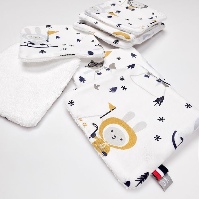 Sevira Kids | Lingettes bébé lavables 8 pièces Eskimo - Blanc - 10x10 cm Made in France
