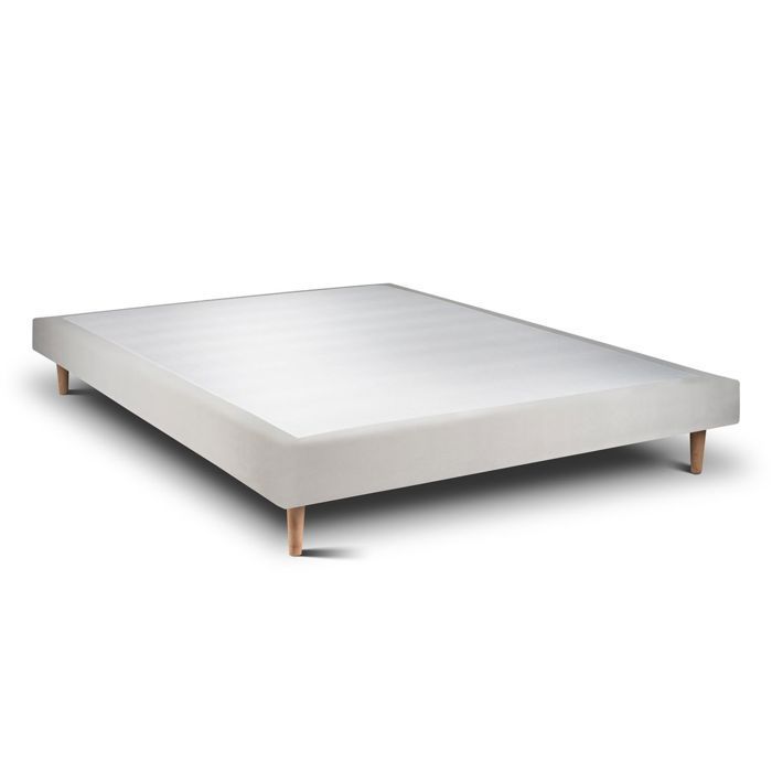 Sommier Tapissier Velours Gris clair 150x190 H29cm Sommeil de plomb - Sommier en bois massif avec Pieds bois cones 15 cm