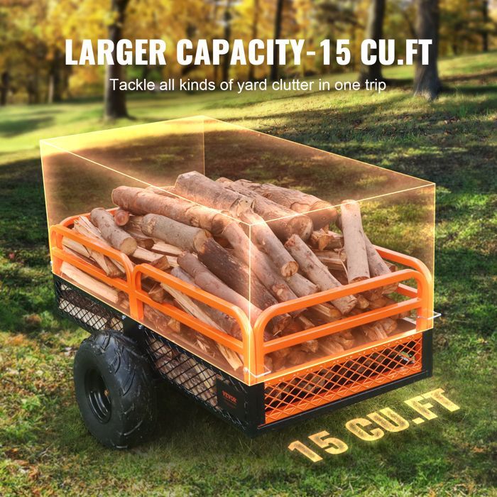 Remolque basculante VEVOR - Capacidad de carga de 680 kg - Remolque utilitario de jardín de alta resistencia - para tractor, cortacésped, ATV